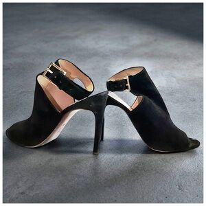 Tory Burch Brittania 100mm Suede Sandals – Black – Size 9.5